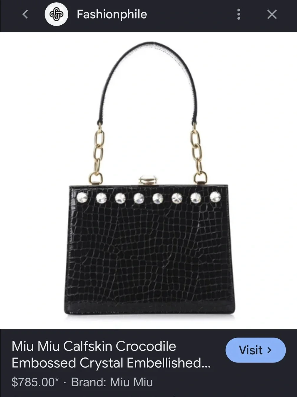 Miu Miu Calfskin Crocodile embossed Crystal-Embellished Bag (Clasp needs repair)